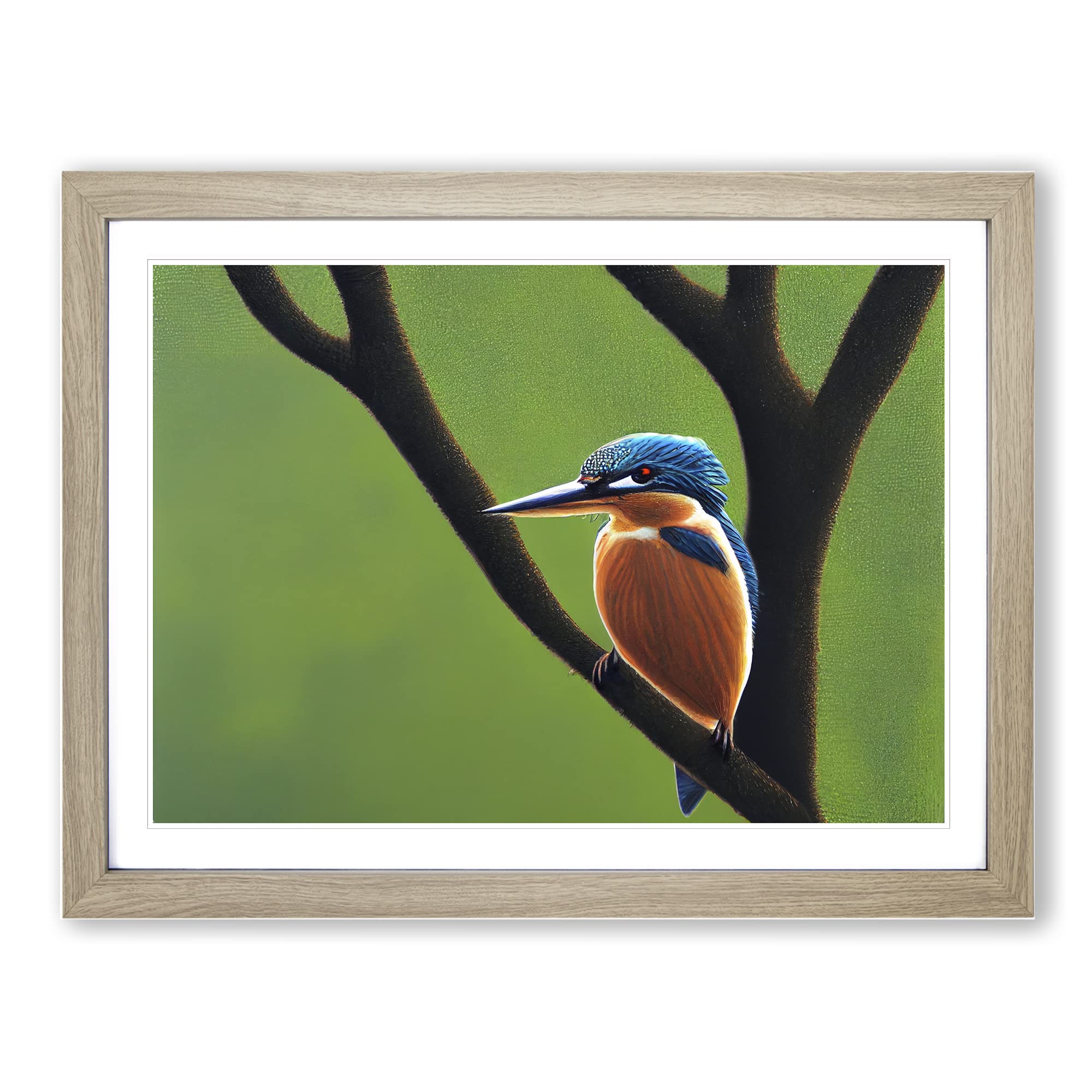 Beguiling Kingfisher Bird Framed Print | A4 Oak Framed Wall Art | Ready to Hang | Modern Nature Picture | Living Room Bedroom Lounge Office