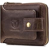 LUKZIJAES Genuine Leather Wallet for Men RFID Blocking Large Capacity Card Case with Zipper ID Window Coin Pocket (#2-Coffee)