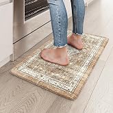 Collive Cushioned Anti Fatigue Kitchen Mats Washable Sink Rug, 17.3&rdquo;x29&rdquo; | Waterproof Non Slip Kitchen Floor Mats, Boho Laundry Rug Memory Foam Standing Desk Mat for Office, Home Decor, Cream/Brown