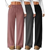 JoyMotion 3 Pack Women Corduroy Drawstring Pants with Pockets High Straight Leg Elastic Waistband Casual Fall/Winter Trousers(Black, Dark Gray, Rose Pink,XX-Large)