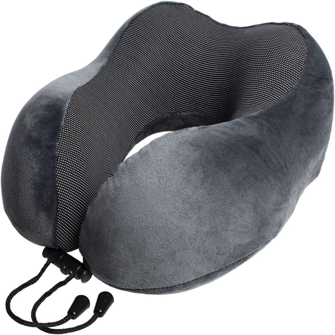 Pluvios Luxury Grey Memory Foam Travel Pillow Neck Brace with Carry Case