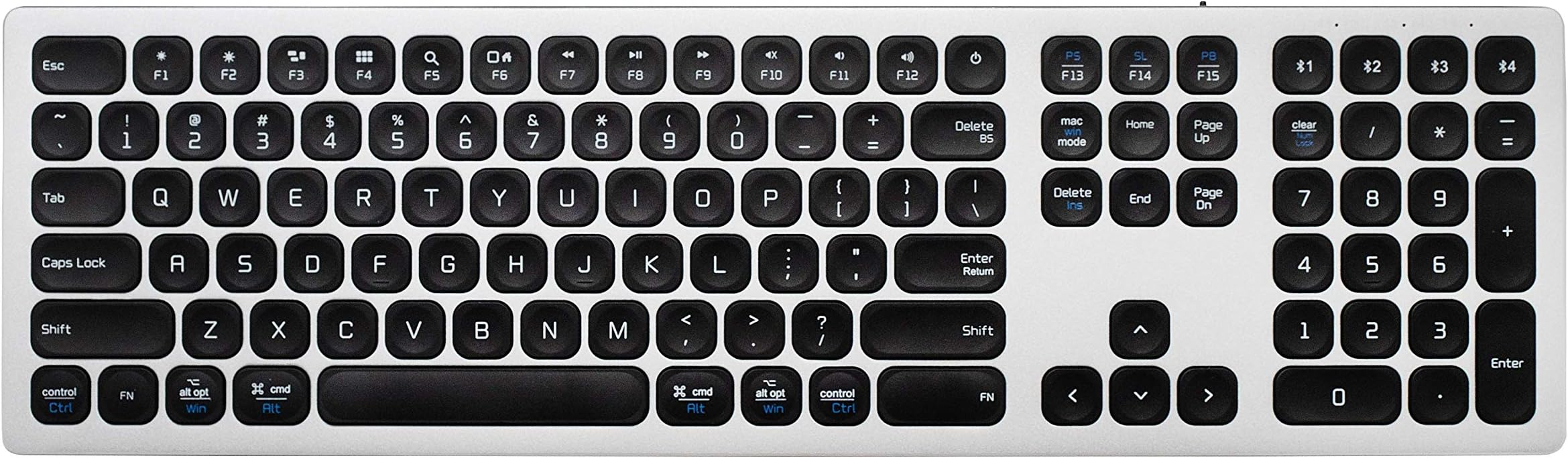 Aluminum Metal X-Board Bluetooth Wireless Keyboard with Numeric Keyapd for Mac & Windows OS, 4-Device MultiSync, Compatible with iMac, Mac Pro, MacBook Pro/Air, iPad, iPhone Series, Windows PC