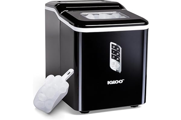 Igloo Automatic Ice Maker, Self- Cleaning, Countertop Size, 26 Pounds in 24 Hours,9 Large or Small Cubes in 7 Minutes,LED Control Panel, Scoop Included, for Water Bottles,Mixed Drinks,Black