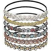 Teenitor 6Pcs Elastic Beaded Headbands for Women, Jewelry Rhinestone Hair Bands for Women’s Hair, Girls Headbands Hair Accessories 20-26.8'' Multi-color