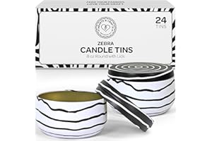 Hearts & Crafts Zebra Candle Tins 8 oz with Lids - 24-Pack of Bulk Candle Jars for Making Candles, Arts & Crafts, Storage, Gi