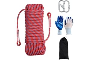 JIUXQT Climbing Rope 10mm 147Ft (45m) Static Climbing Rope Outdoor Rock Climbing Rope Braided Polyester Static Rock Climbing Rope High Strength Outdoor Rope for Rappelling Rescue Rope Red