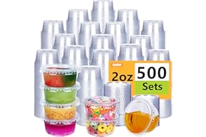 OcePor 2oz 500 Sets Jello Shot Cups with Lids, Condiment Containers with Lids, Sauce Containers for Salad Dressing, Snacks, Jello, Condiment Cups, Meal Prep Containers (transparent)
