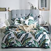 VM VOUGEMARKET Leaves Duvet Cover Set Queen,3 Piece Soft Premium Cotton Green Tropical Palm Tree Comforter Cover with Zipper Closure,Botanical Bedding Set Queen