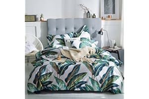 VM VOUGEMARKET king duvet cover set tropical leaves bedding set,3 Piece Egyptian Cotton Green Quilt Cover with Zipper Closure,Reversible Vintage Printed Luxury Bedding Set-Tropical Leaf,King