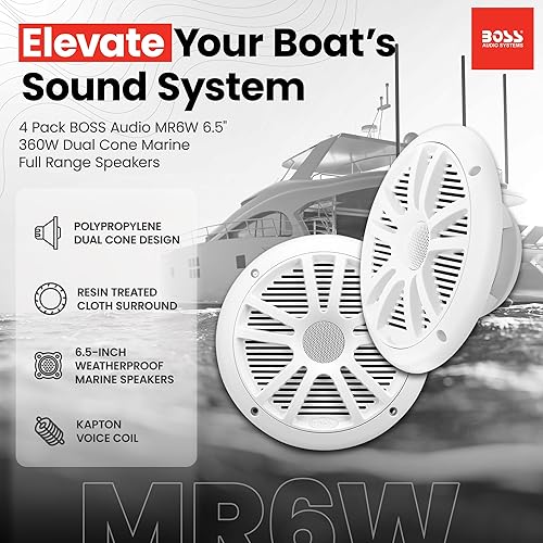 4) New Boss Audio MR6W 180W Dual Cone Marine/Boat Speakers