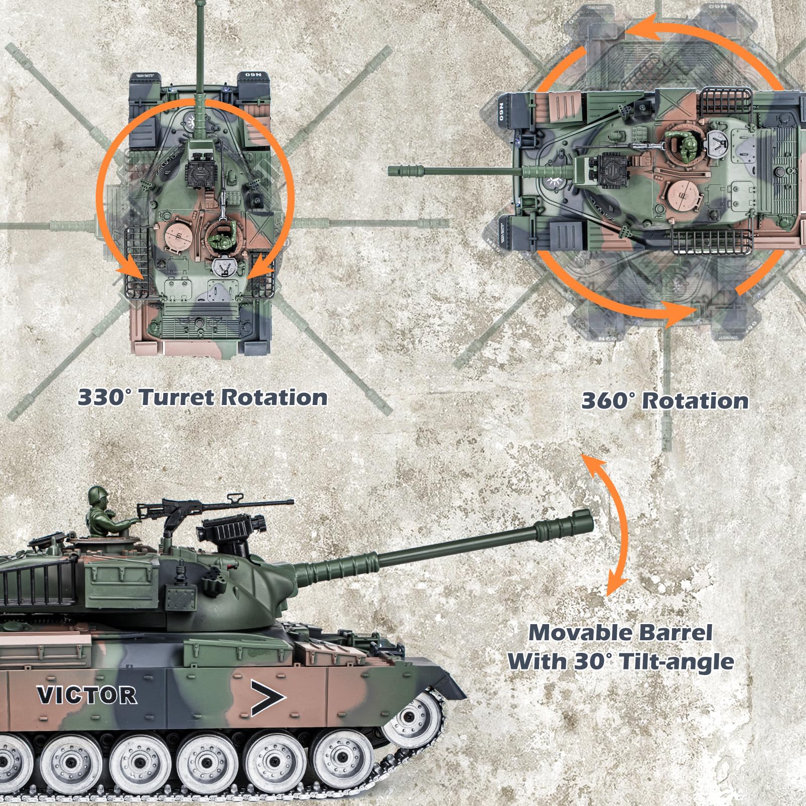 Supdex RC Tank, 1:18 Alloy Metal US M60 Remote Control Army Model Toys, 2.4Ghz RC Vehicle with Realistic Smoke, Sound and Lights, Military Tank That Shoots BBS and Water Bombs for Adults and Kids