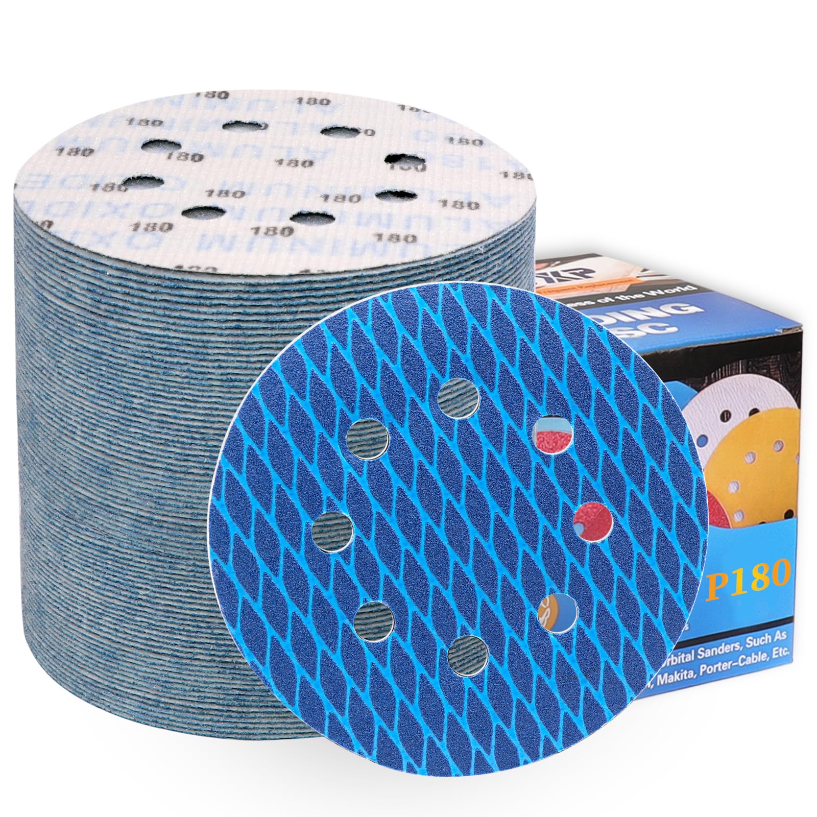 ALPXUXP 125mm Diamond Sanding Discs 180 Grit 8-Holes Hook and Loop Sanding Pads for Random Orbital Sander Sandpaper Sheet（80Pcs）
