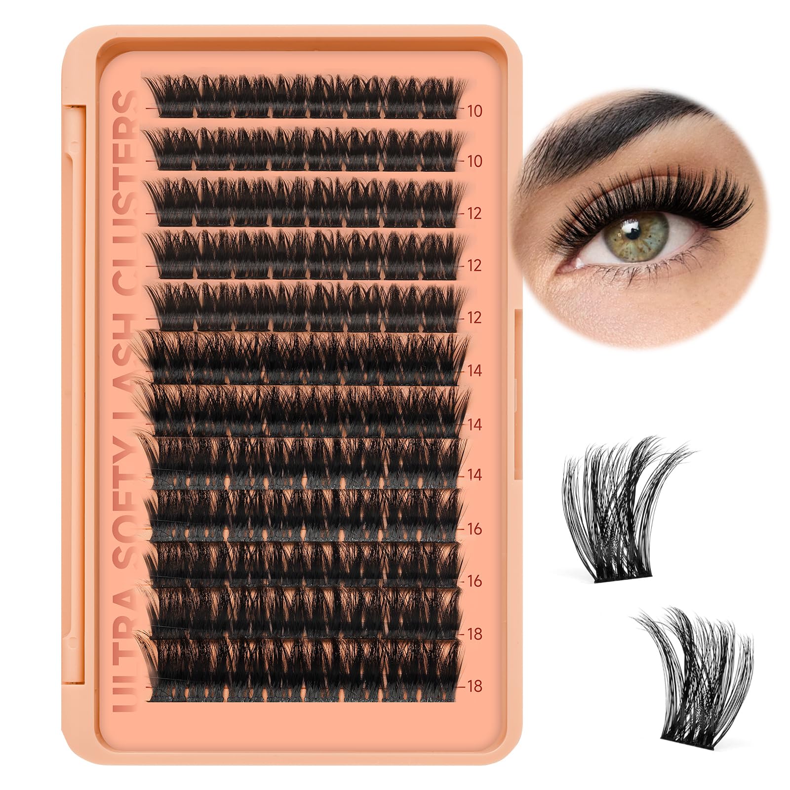 Higu clace Cluster Lashes 96pcs, Lash Clusters D Curl Mix8-18mm, Ultra Softy Eyelashes Wispy, Super Thin Band Silky DIY Lash Extension Volume Look Reusable Use at Home (UltraSofty01,Mix10-18)