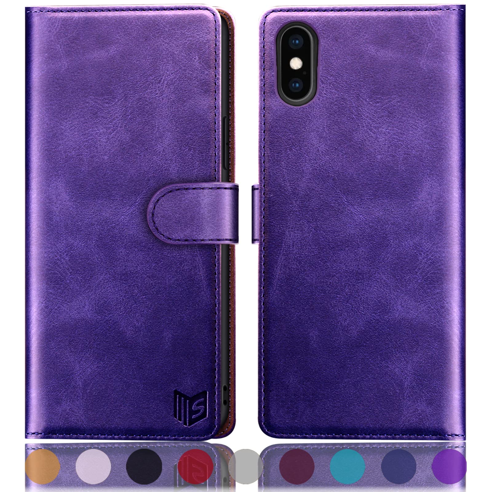 SUANPOT for iPhone X/XS 5.8" case with [Credit Card Holder][RFID Blocking],PU Leather Flip Book Protective Cover Women Men for Apple X/XS Phone case Purple