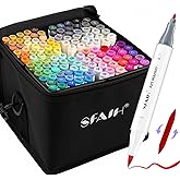 SFAIH Alcohol Markers Brush & Fine - 121 Colors Double Tipped Art Markers for Adult Coloring Illustration, Gifts for Artist Adult - Adjustable Shoulder Strap & Faux Leather Lining & Outer Zip Pocket
