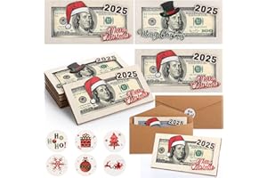 Capoda 6 Pcs Christmas Money Holder Wooden Money Box DIY Cash Envelope Wallet Xmas Greeting Card Cash Holder Decor for Xmas Winter Holiday Birthday Party Favor Supplies (Classic)