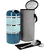 7Penn Insulated Lunch Box Containers 43 oz Capacity - 3 Tier Stackable Stainless Steel Thermal Lunch Box - Keep Warm Cylinder Adult Portable Insulated Lunch Container Set for Hot Food on the Go