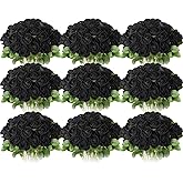 Jexine 100 Pieces Artificial Roses Flowers Bulk, Long Stem Realistic Fake Silk Roses Bouquet for Table Centerpiece Vases Wedding Party Kitchen Decor(Black)