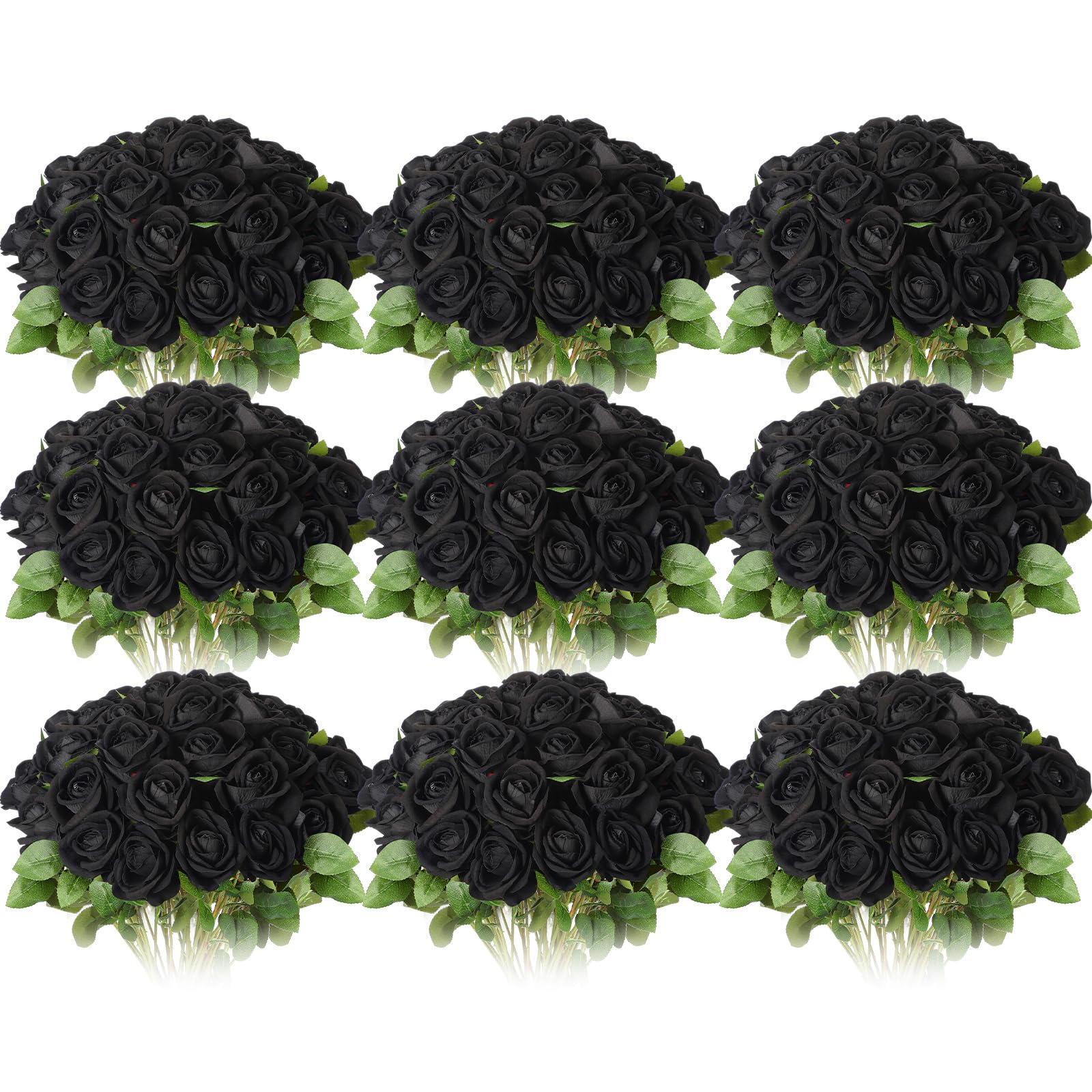 Photo 1 of Jexine 100 Pieces Artificial Roses Flowers Bulk, Long Stem Realistic Fake Silk Roses Bouquet for Table Centerpiece Vases Wedding Party Kitchen Decor(Black)