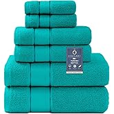 COZYART Turquoise Bath Towels Set 6 Piece, Luxury 100% Turkish Cotton 650GSM Hotel Quality, Soft, Absorbent,Towel Sets for Bathroom | 2 Bath Towels 2 Hand Towels 2 Washcloths