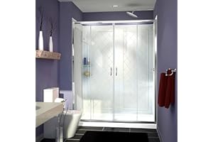 DreamLine Visions 36 in. D x 60 in. W x 76 3/4 in. H Sliding Shower Door in Chrome with Center Drain White Base, Backwalls, DL-6115C-01CL
