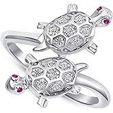 Jewelry by Debbie 925 Sterling Silver Lucky Double Turtle Cz Ring Rhodium Plated