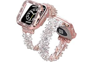 VIQIV Bling Dressy Bracelet with Case Compatible with Apple Watch Bands 38mm 40mm 41mm 42mm 44mm 45mm 49mm for Women Girls Strethy, Slim Jewelry Starlight Stainless Steel Metal Wristband Strap for iWatch Ultra 2/Ultra Series 9/8/7/6/5/4/3/2/1/SE