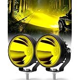 SUFEMOTEC 4 Inch Round Led Pod Lights, 60W LED Fog Lights, Amber/Yellow | 12v Spot LED Off road Lights, Waterproof, Aluminum Work Auxiliary Driving Lights for Truck, ATV, UTV, Boat, Motorcycle