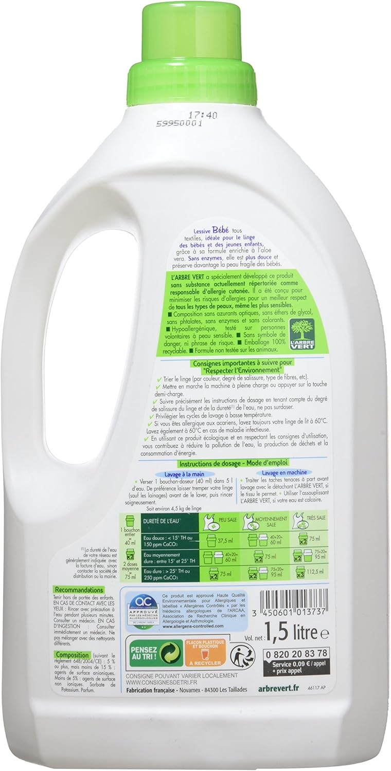L Arbre Vert Lessive Liquide Bebe A L Aloe Vera 1 5 L Lavages Amazon Fr Hygiasne Et Soins Du Corps