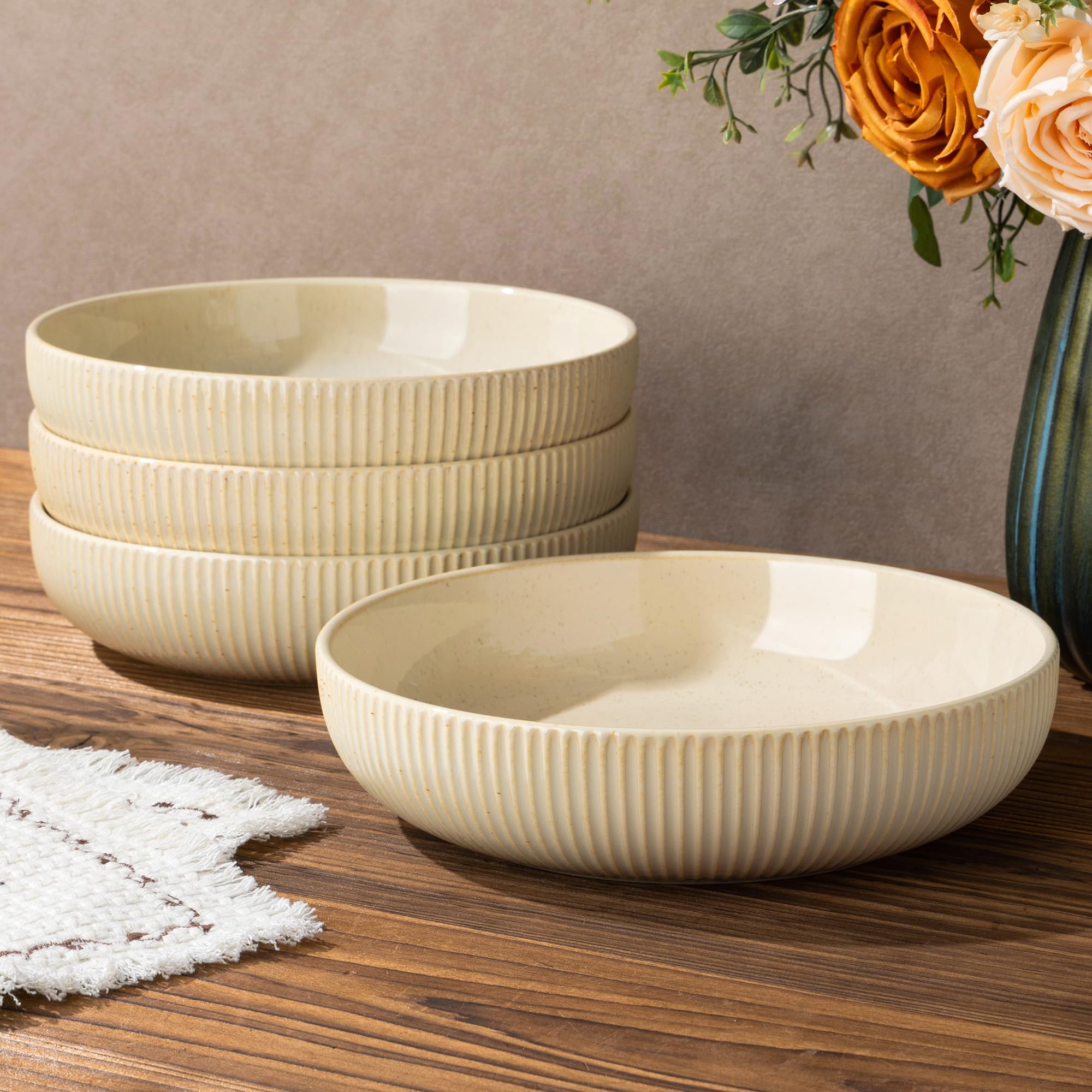 Photo 1 of theterra 8.5'' Ceramic Pasta Bowls, Salad Bowls Set of 4, Stoneware Serving Bowls for Fruits, Noodle, Dinner, House-warming Wedding Present, Cappuccino