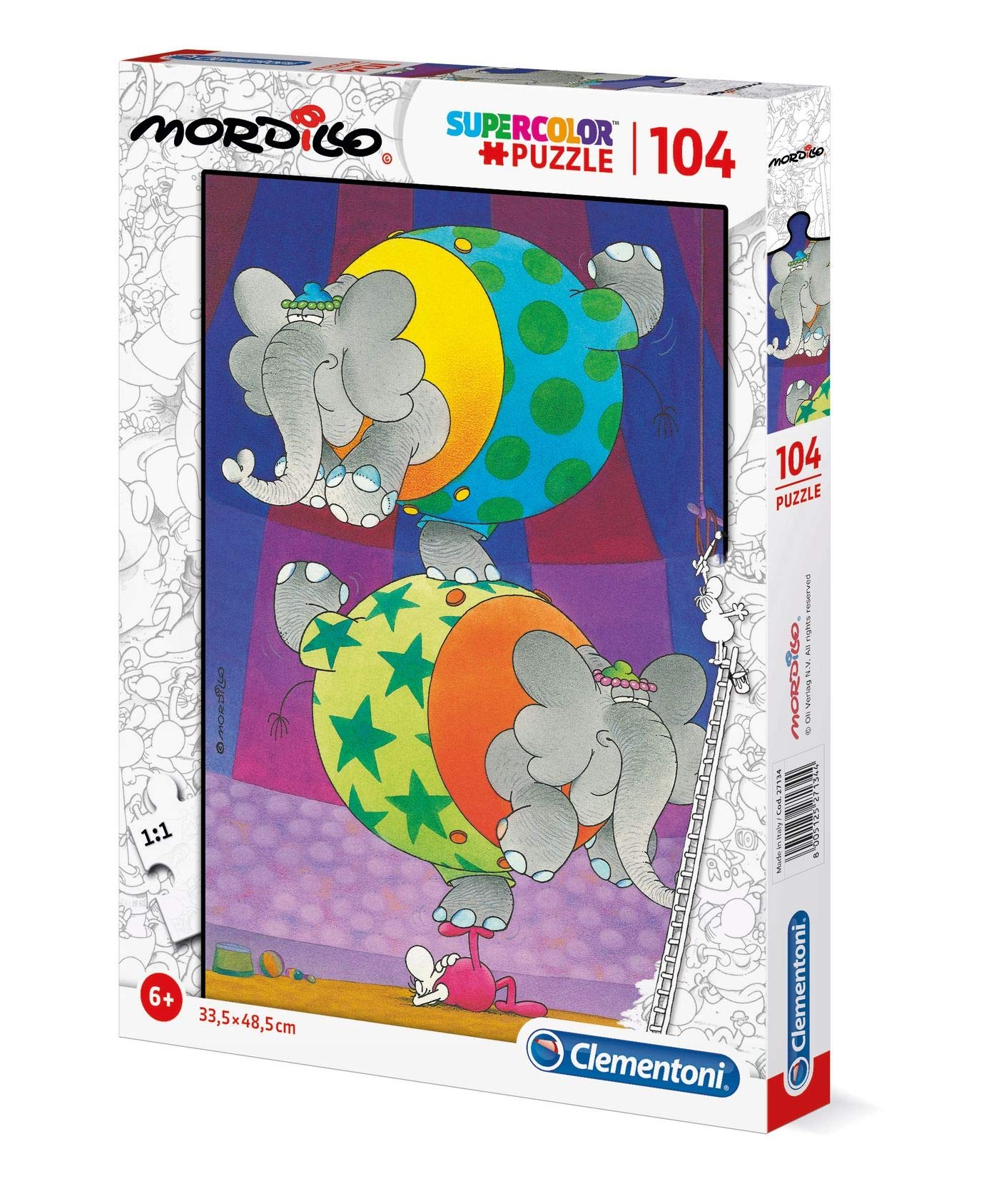 Clementoni - 27134 - Supercolor puzzle - Mordillo, The balance - 104 pieces - Made in Italy - jigsaw puzzle children age 6+