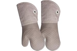 RED LMLDETA Professional Microwave Silicone Oven Mitts one Pair, Kitchen Mitten Set for Heat Resistant with 500 Degrees, Kitchen Gloves Pot Holder for BBQ Cooking Baking (Khaki)