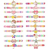 TAOMOCO 20 Pcs Colorful Unicorn Bracelet Girls Rainbow Unicorn Heart Beaded Bracelet Stretchy Costume Jewelry Set Party Favors Gifts Friendship Bracelets for Kids Little Girls (Bead Style)