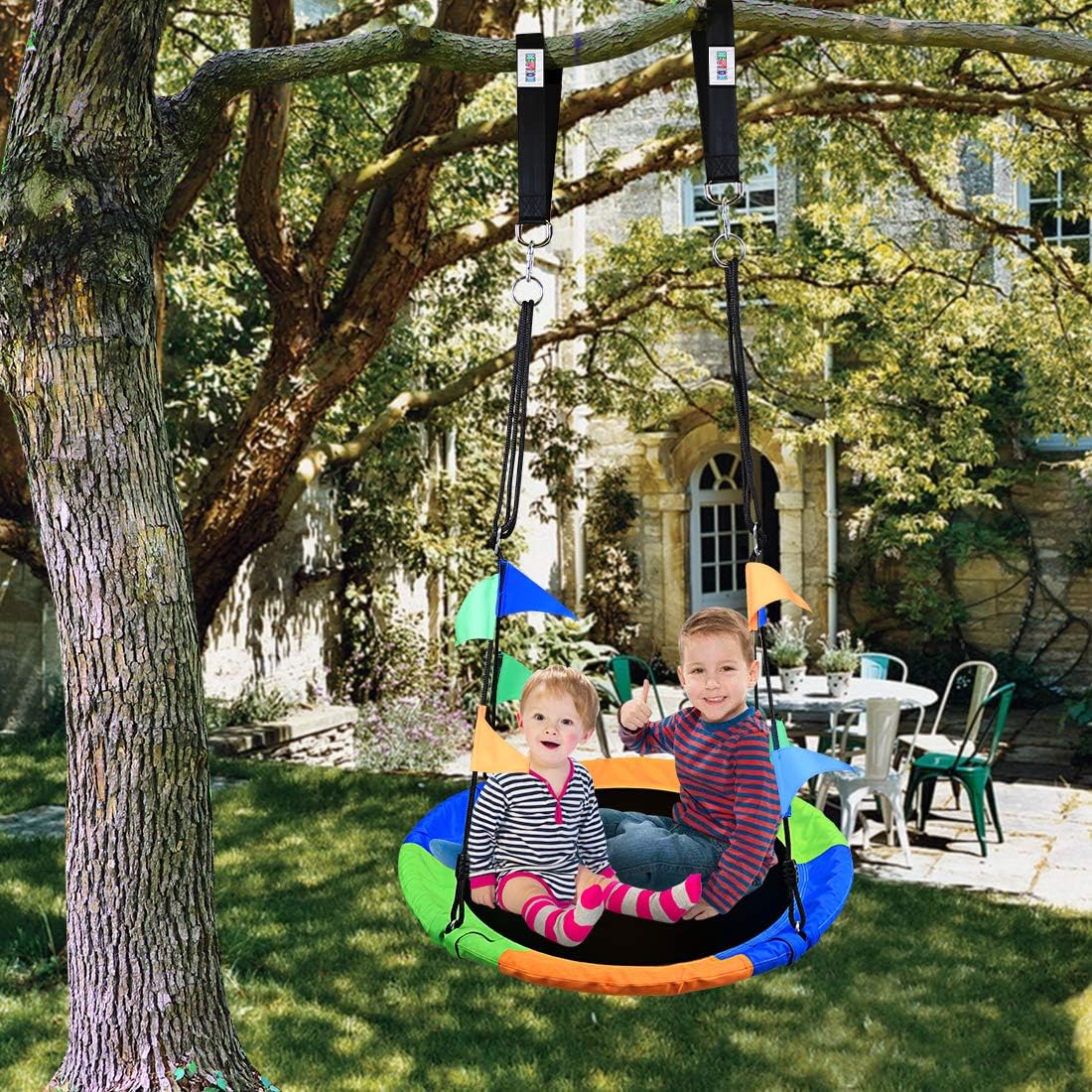 Newtion Kids Outdoor Round Mat Swing Flying Saucer Swing and Large