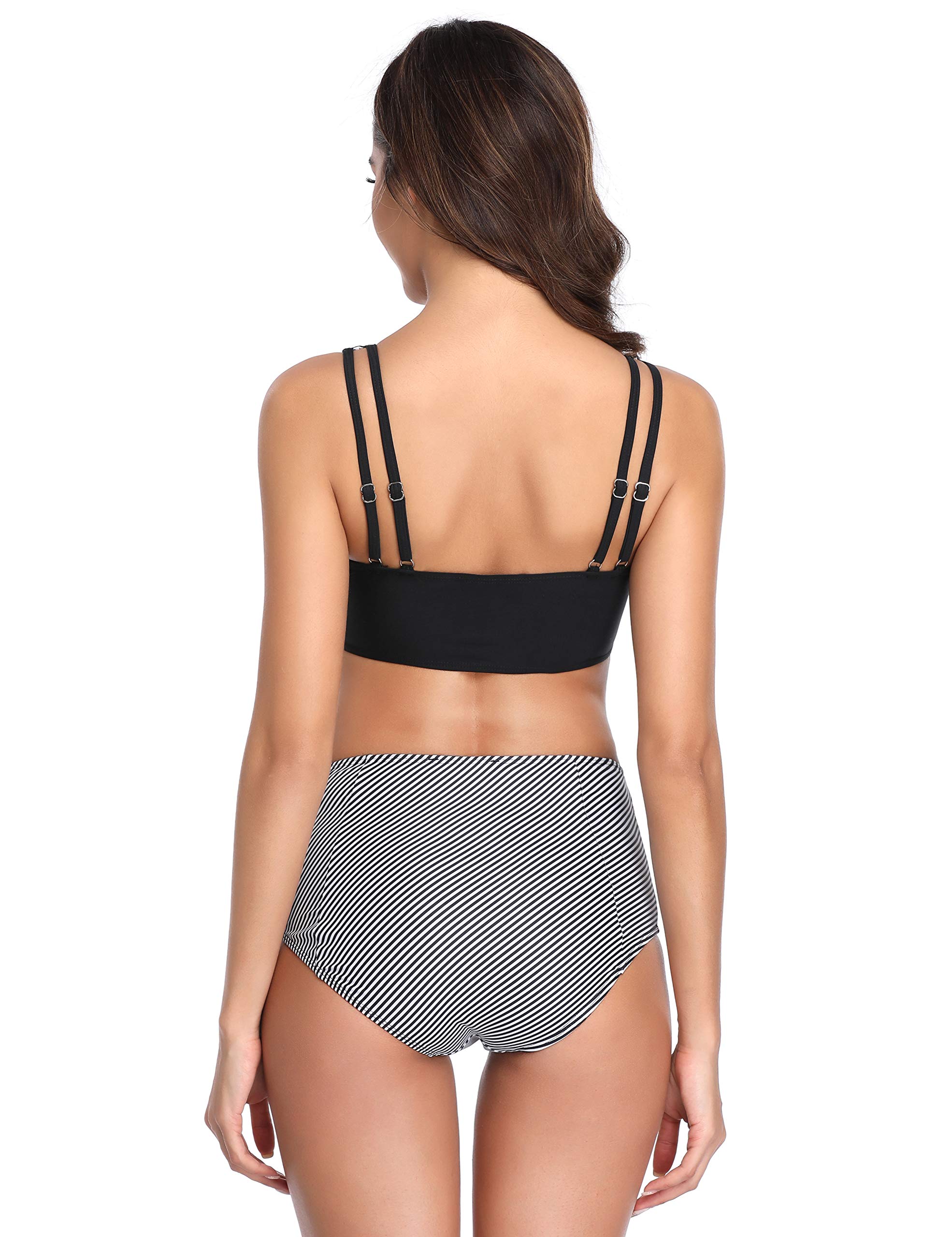 MarinaVida Women Two Piece Bikini Swimsuit Set Crop Top High Waisted Bathing Suit