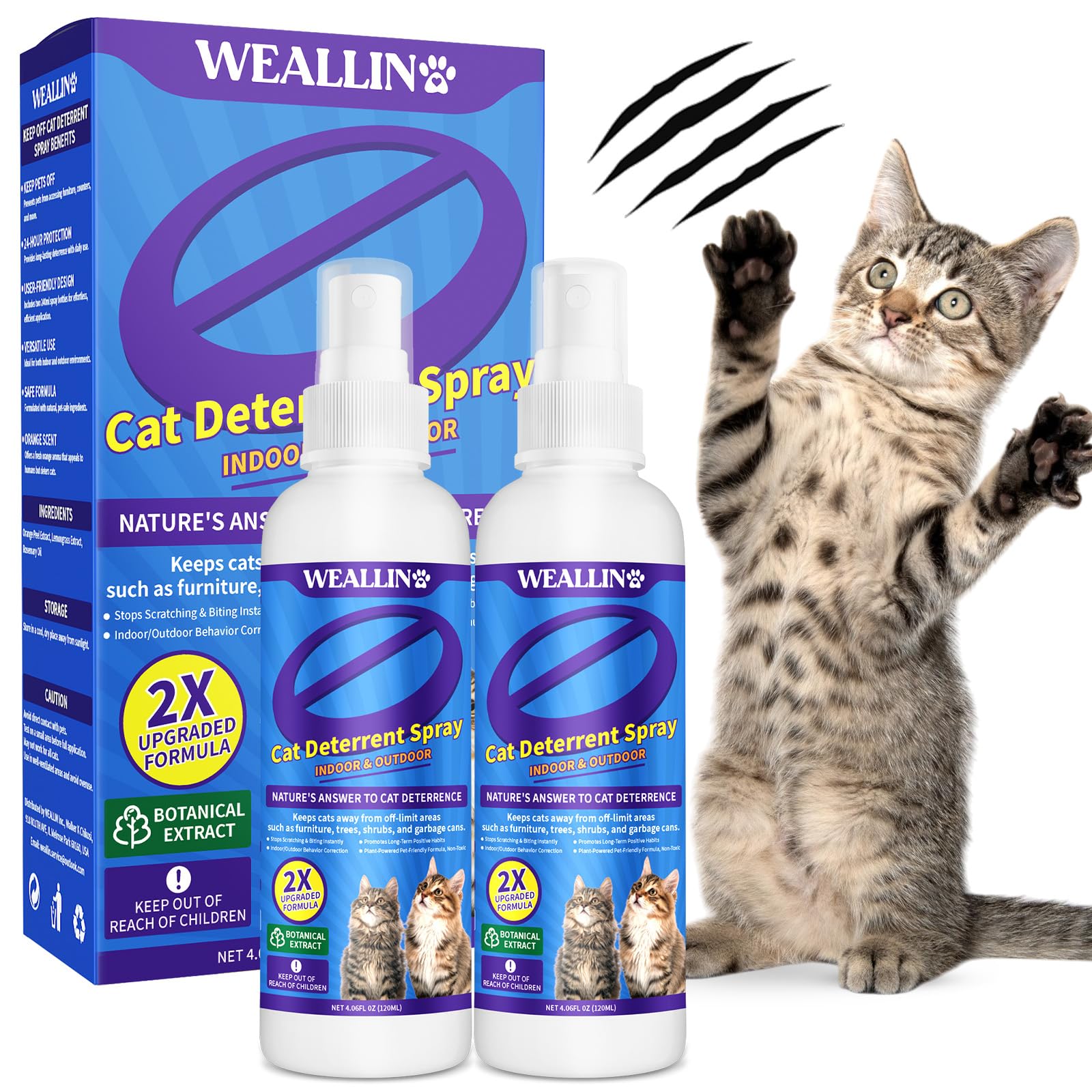 Photo 1 of WEALLIN Keep Away Cat Deterrent Spray-2 Pack(8.12 Oz), Natural Cat Repellent Spray Safe Indoor & Outdoor Deterrent for Furniture Protection, Effective Anti-Scratch Training Aid