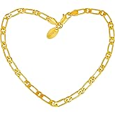 LIFETIME JEWELRY Womens Gold Anklet Simple Flat Figaro Ankle Bracelet 24k Gold Plated Bracelet