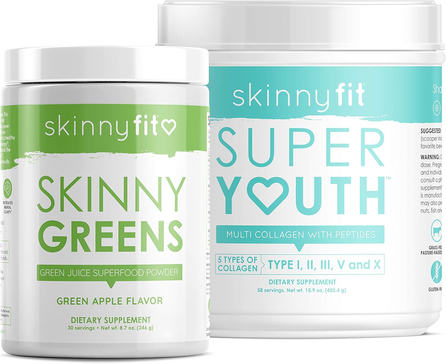 SkinnyFit Skinny Greens and Super Youth Unflavored, Superfood Powder