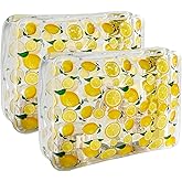TotePrint 2PCS Lemon Transparent PVC Cosmetic Bag, Portable Waterproof Storage Bag Tsa Approved Toiletry Bag for Girls' Cosmetics and Toiletries. (Lemon Printing-2pcs, D1184-B033-4)