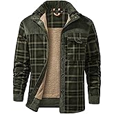 Eisctnd Men's Sherpa Lined Flannel Jacket Outdoor Long Sleeve Plaid Fleece Shirt Warm Casual Button Down Coat
