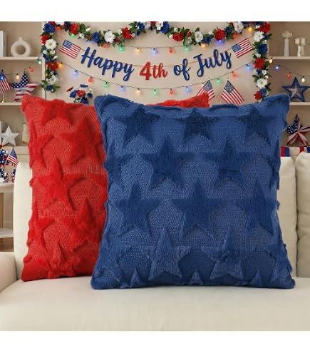 Homey COZY Federa Cuscino 50x50 Cm Velluto Bandiera Americana | Ricamo Patriottico, Copricuscino Con Cerniera
