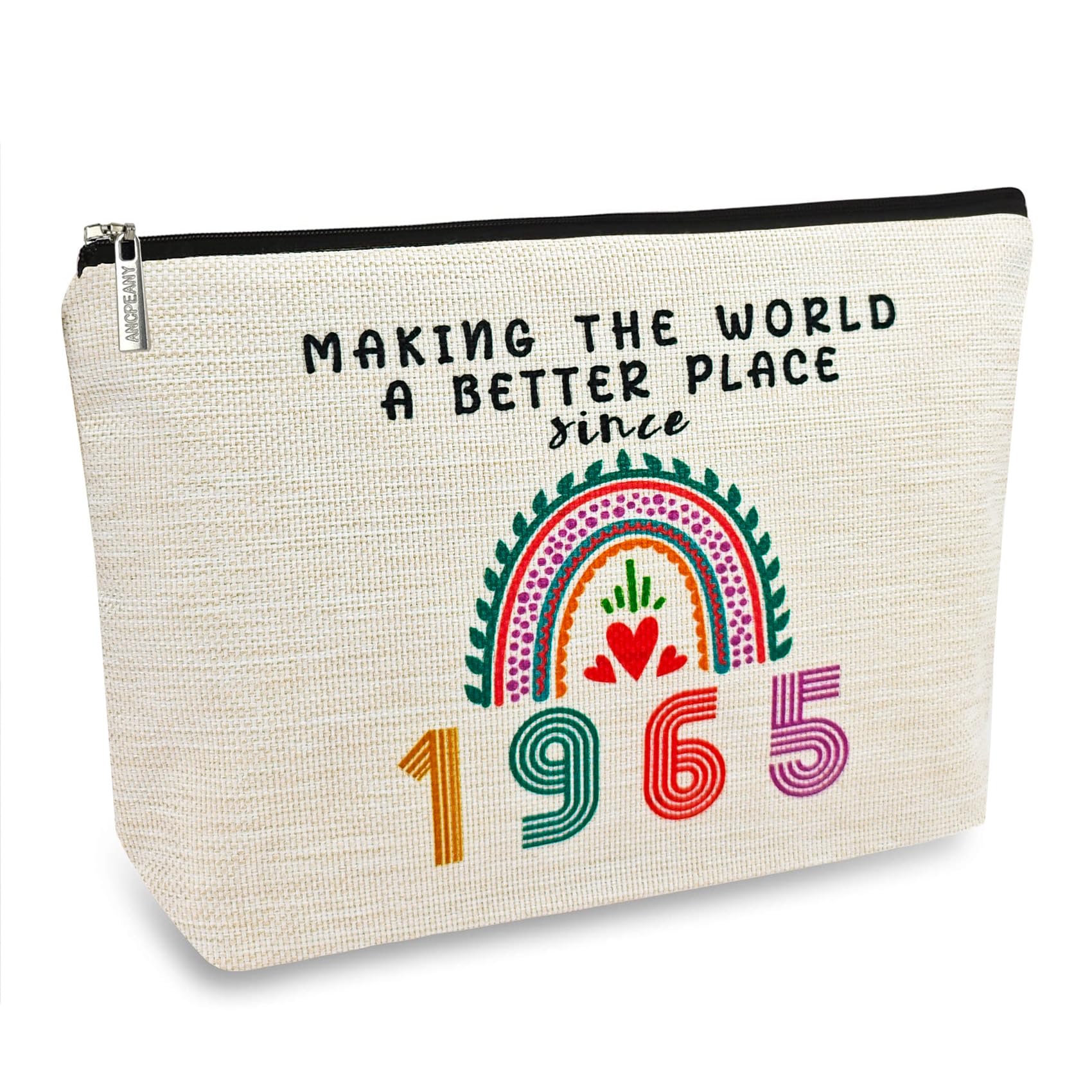 Photo 1 of ancpeany Happy 60th Birthday Gifts for Women Makeup Bag, Funny 1965 60 Year Old Birthday Decorations Gift Ideas for Grandma, Mom, Her, Wife, Sister, Aunt, Small Cosmetic Travel Bags for Mothers Day