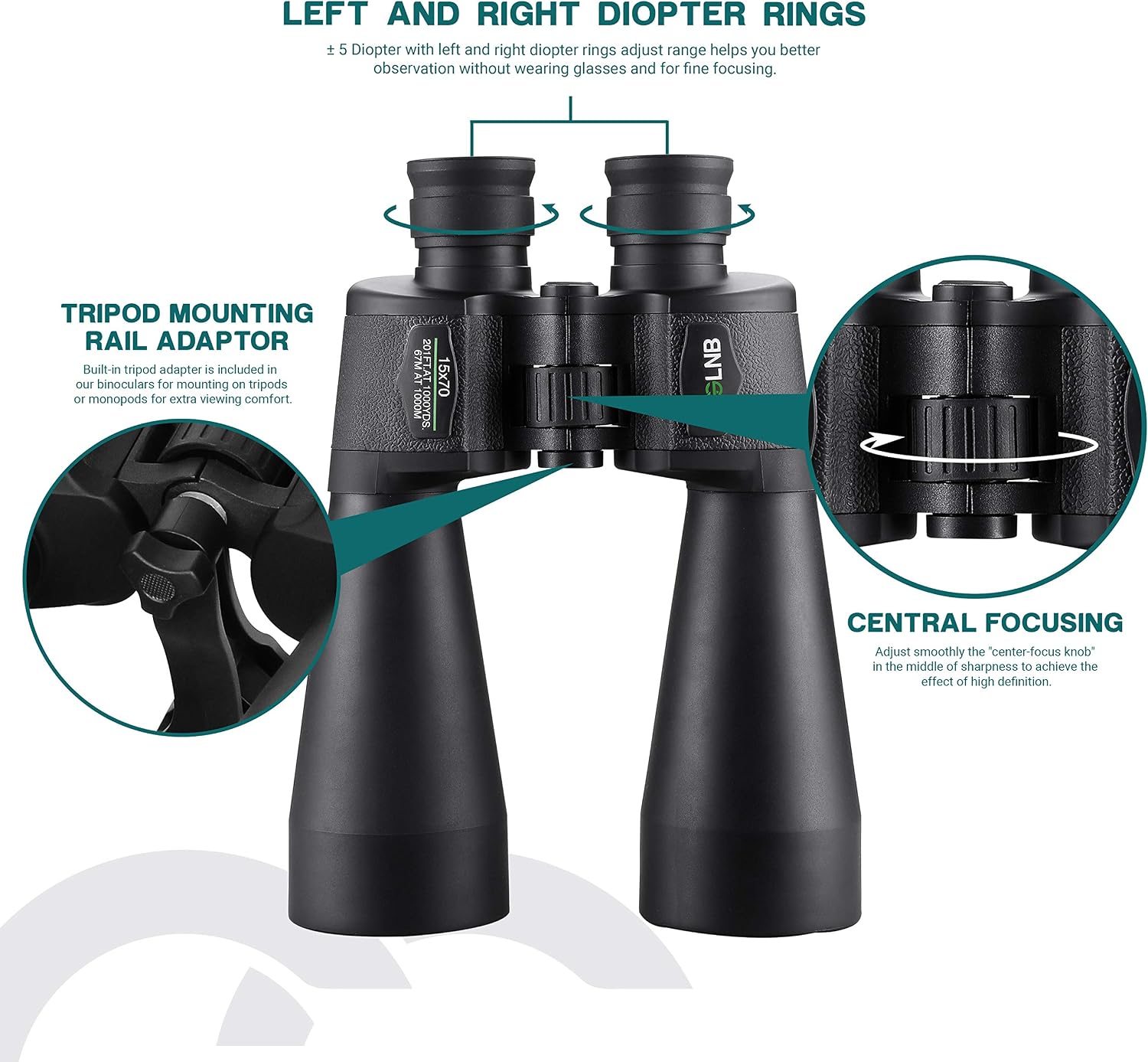ESSLNB Astronomy Binoculars 15X70mm Binoculars for Adults with Phone Adapter Tripod Adapter and Case FMC Prism for Terrestrial Viewing Hunting - Image 4