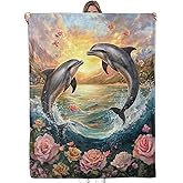 Bidesk Funny Dolphin & Rose Blanket - Ultra Soft, Cozy, Lightweight, Warm & Fuzzy Flannel Throw Blankets, Ideal for Couch, Bed, Travel & Outdoor Use - for Men Women Adults Kids 60"×50"