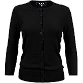 YEMAK Women's Knit Cardigan Sweater – 3/4 Sleeve Crewneck Basic Classic Casual Button Down Soft Lightweight Top (S-3XL)
