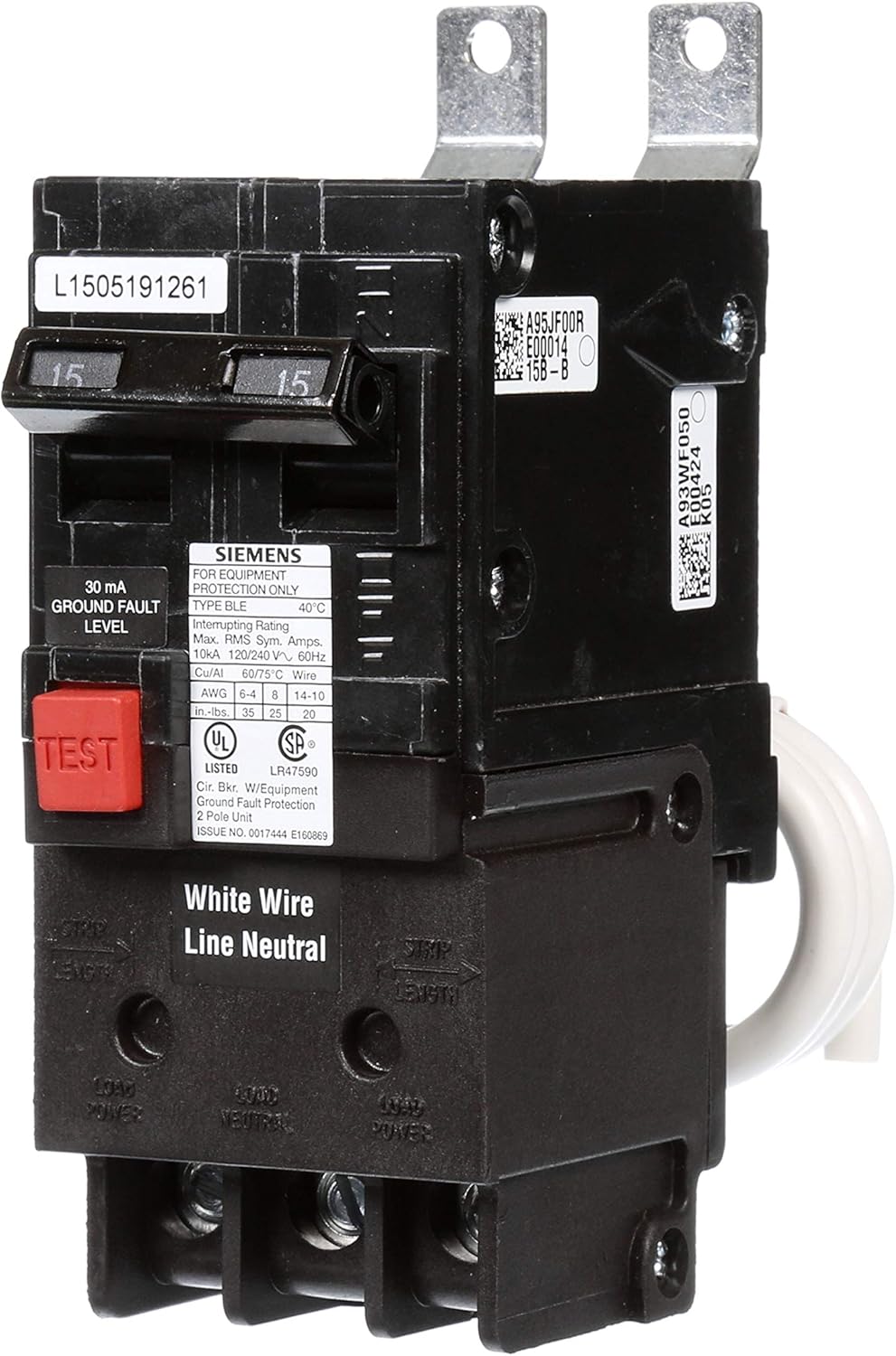 Siemens BE215 15-Amp Double Pole 120/240-Volt 10KAIC Ground Fault