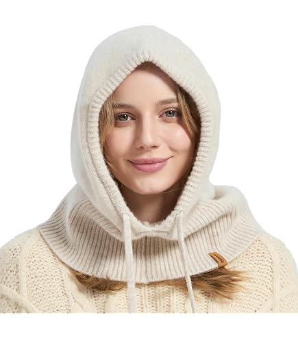 Amazon.com: Women Winter Knitted Hooded Scarf Pure Color  display picture 3
