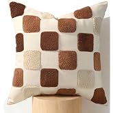 Kokaaee Fall Embroidered Throw Pillow Cover 18x18 Inch, Brown Checkered | Decorative Pillow Cover, Fall Farmhouse Canvas Cushion Case with Hidden Zipper, Autumn Decor for Couch, Sofa, Living Room