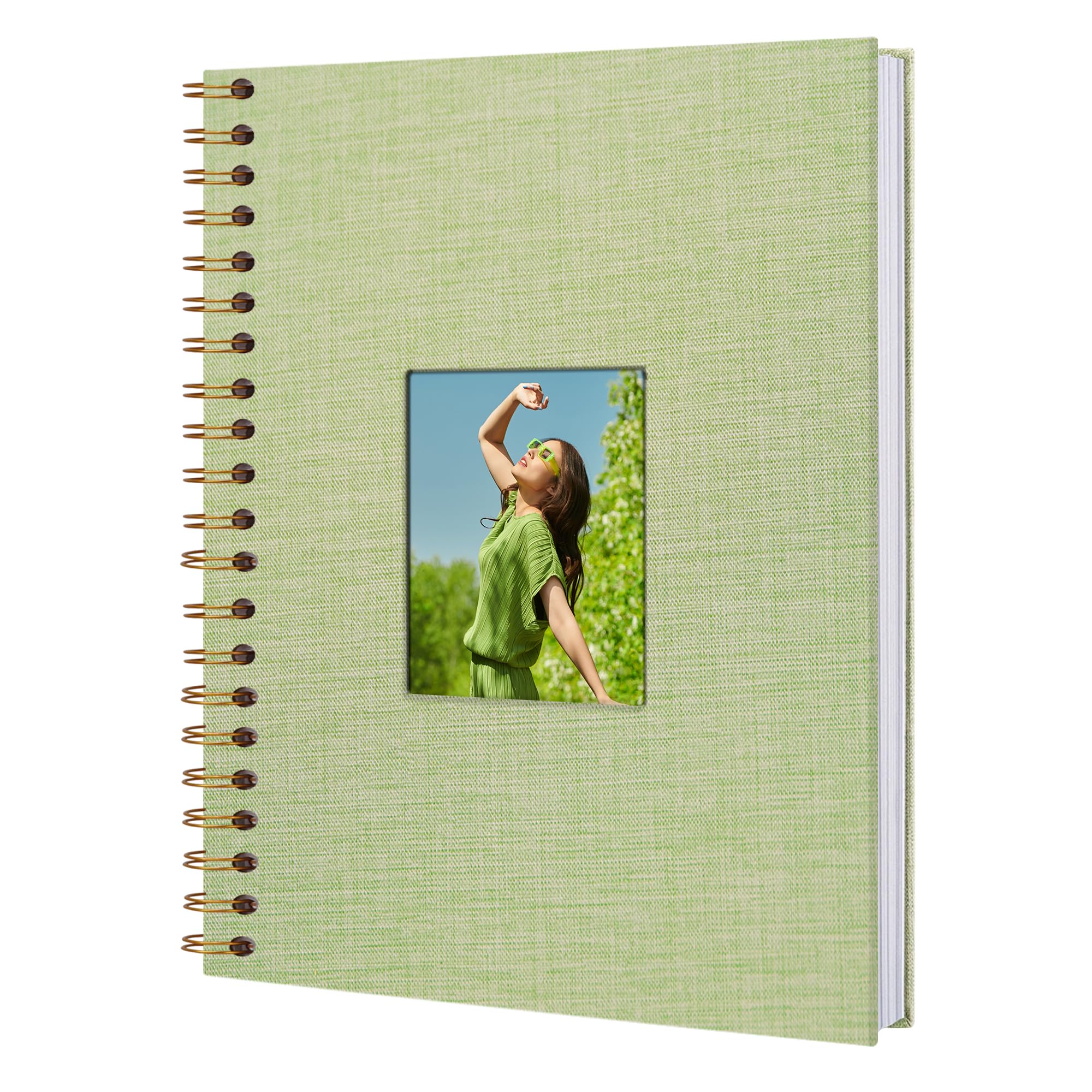 Yopih Scrapbook Photo Albums Linen Cover 28x20.5 cm Hardcover Kraft White Pages Memory Scrapbooking Book for Wedding Travel Baby Shower Guest Book, 40 Sheets/80 Pages, Grass Green โ image 1