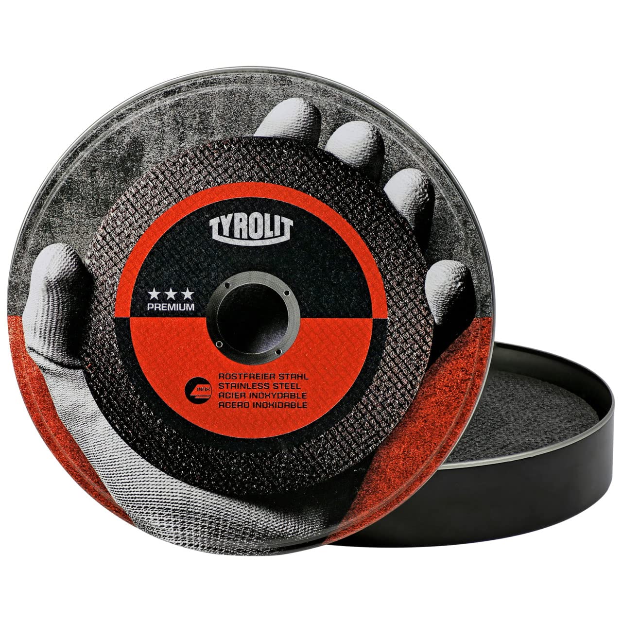 TYROLIT PREMIUM Cutting Discs - Super-Thin Metal Cutting Discs for Stainless Steel with High Chemical Purity for Low Wheel Corrosion- 125 x 1.0 x 22.23 mm (Tin of 10)